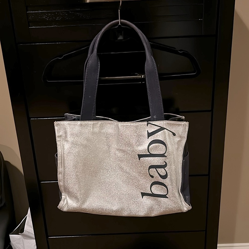 Kate Spade Kate Baby diaper bag, medium. Silver shimmer and navy. Great shape!